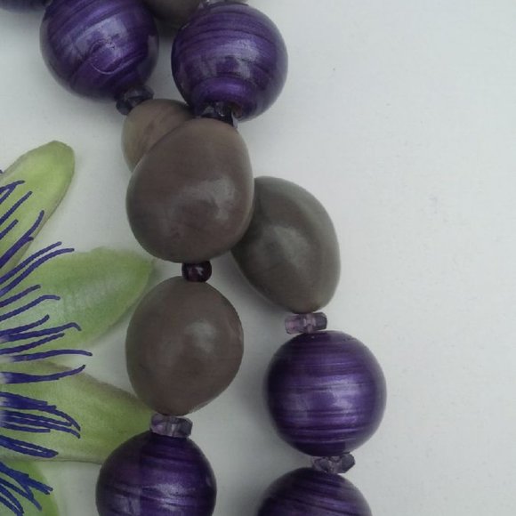 NWOT Kukua Nut and Beaded Purple and Grey Necklace - Picture 5 of 6